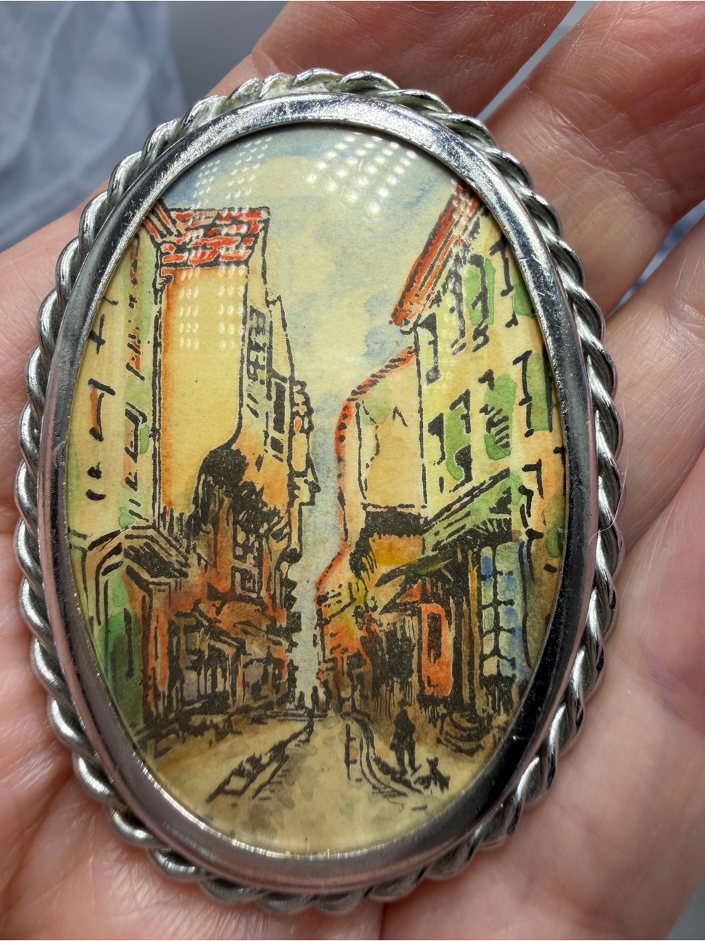 Vintage Hand-Painted Streets of Bruges Brooch